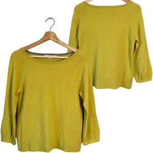 Boden Women's Size 4 100% Cashmere Puff Sleeve Knit Pullover Sweater Yellow Cozy